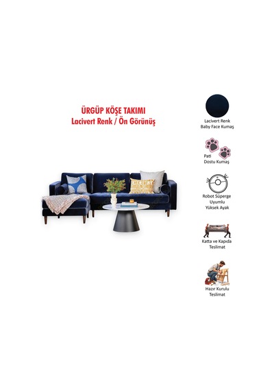 Ürgüp Modern Köşe Koltuk Takımı - Lacivert - Sol Köşe - Baby Face Yumuşak Kumaş Lacivert Ürgüp Modern Köşe Koltuk Takımı - Lacivert - Sol Köşe - Baby Face Yumuşak Kumaş Lacivert