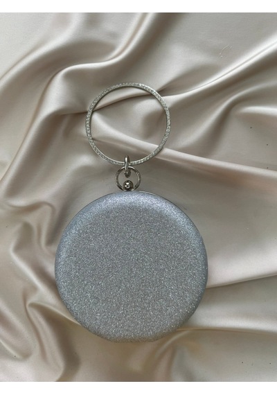 Öznora Gümüş Simli Yuvarlak Abiye Clutch Çanta Std
