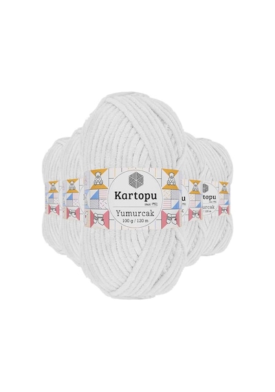 5 Adet Yumurcak Kadife El Örgü İpi Kar Beyaz K010