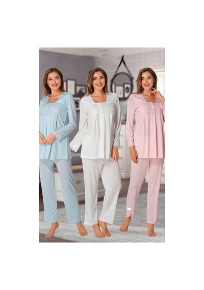 Effortt Kadın Ekru Lohusa Pijama Takımı 7012 Ekru
