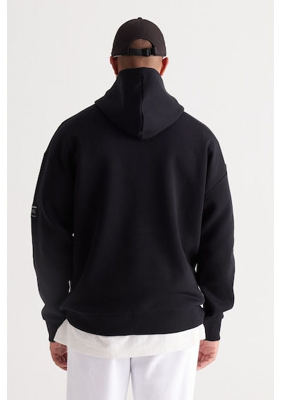 AC&Co / Altınyıldız Classics Erkek Sıyah Oversize Fit Bol Kesim Kapüşonlu İçi Polarlı Pamuklu Sweatshirt Siyah