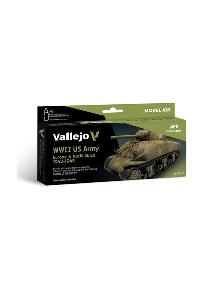 Vallejo 71625 8x18 Ml. Us Army Europe & North Africa 1942-1945, Model Air Serisi Model Boyası Seti Renkli