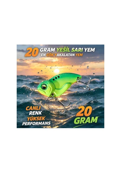 20 Gram Avcı Kaşık Yeşil Sarı Canlı Balık Görünümlü Renkli Çift Üçlü Kancalı At Çek Balık Avı