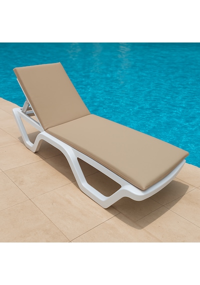 Delux Şezlong Minderi Sunbed Kumaş 180x55x5 Cm Yıkanır Silinir Fermuarlı Arkası Kuşaklı Krem