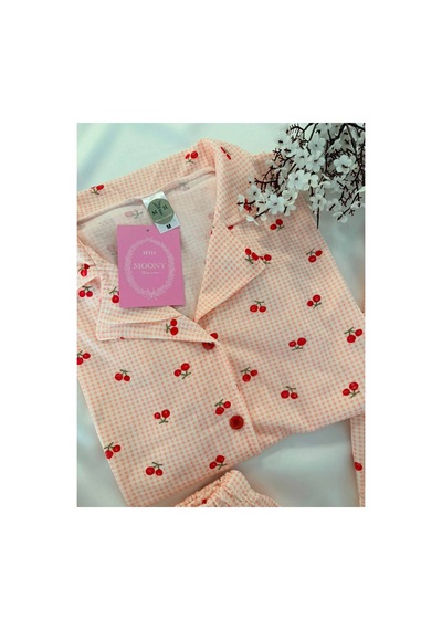 Mh Moony Homewears Gingham Kiss 3'lü Yumuşacık Pijama Beyaz Somon