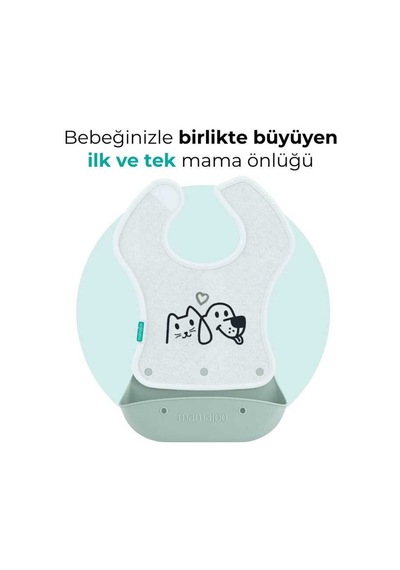 Mamajoo Silikon & Kumaş Katlanır Mama Önlüğü | 2-in-1 Powder Green + Kumaş Önlük