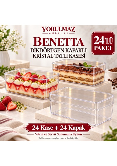 Benetta Dikdörtgen Kristal Tatlı Kasesi 24 Adet Vitrin Ve Servis Sunumuna Uygun 09883704