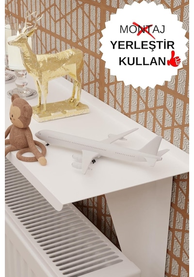 Risingmaber Beyaz Montajsız Petek Üstü Metal Raf, Kalorifer Peteği Raf Dresuar Uçan Raf 80 Cm Mt99b Diğer