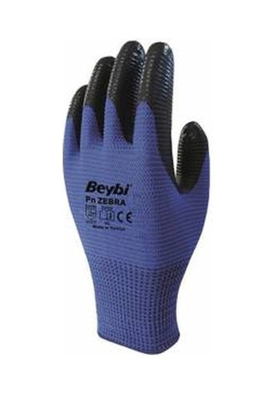 Beybi Nitril Poly PNzebra 9 Beden Mavi Siyah Eldiven 12li Paket