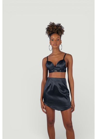 Holly Lolly Askılı Crop Saten Fancy Büstiyer Siyah