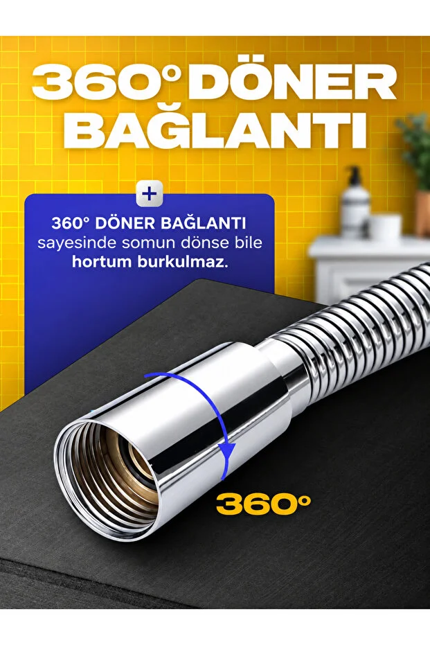 Duş Hortumu 200 Cm 2 Metre Paslanmaz Çelik Örgülü Güçlendirilmiş Çift Kilitli Banyo Duş Spirali Krom