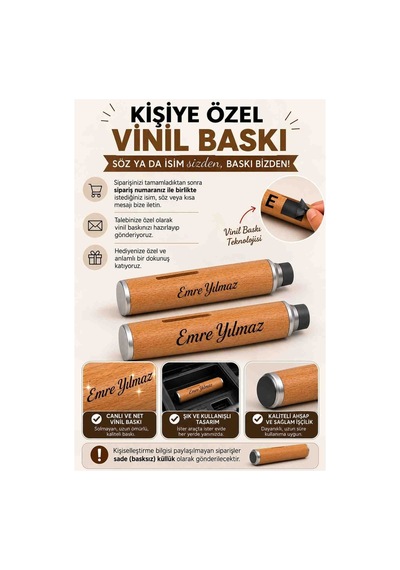 Kişiye Özel Ahşap Araç Küllüğü Vinil Baskılı İsim / Söz Yazılı Dekoratif Tasarım