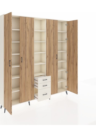 Arges Dolap 17 Raflı 3 Çekmeceli 4 Kapaklı 220x30x243 Aytaşı-çam/aytaşı Atlas Çam/aytası