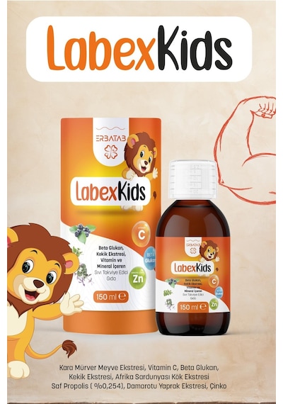 Labex Kids Çinko Kekik Beta Glukan Karamürver Çocuk Multivitamin Şurup 150 ML