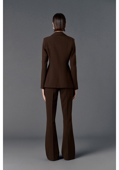 Vatkalı Fitted Kesim Blazer Ceket-20469 Kahverengi