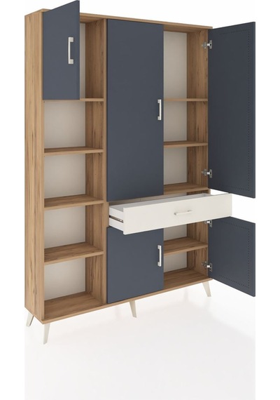 Arges Dolap 8 Raflı Tek Çekmeceli 5 Kapaklı 132x30x195 Çam-an... Çam