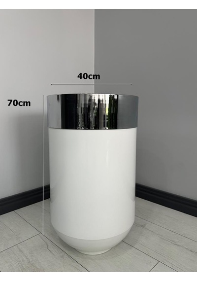 Dekoratif Krom Darbuka Parlak Beyaz Saksı 70cm