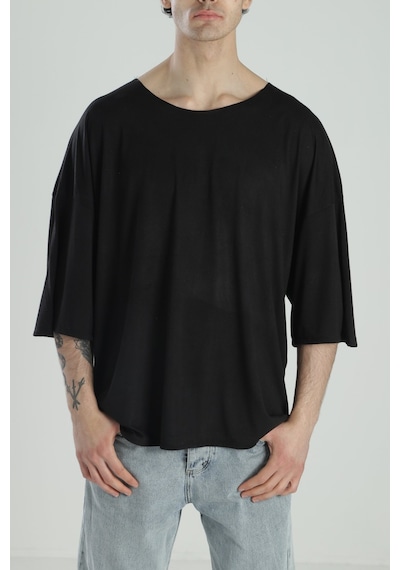 Cocopelli Fakir Kol Siyah Oversize Viscon T-shirt Coc2277 Siyah