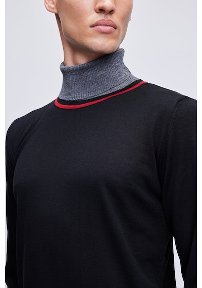 Hatemoğlu Siyah Regular Fit Çizgili Balıkçı Yaka Yünlü Triko Kazak 34122023a002 002 Siyah