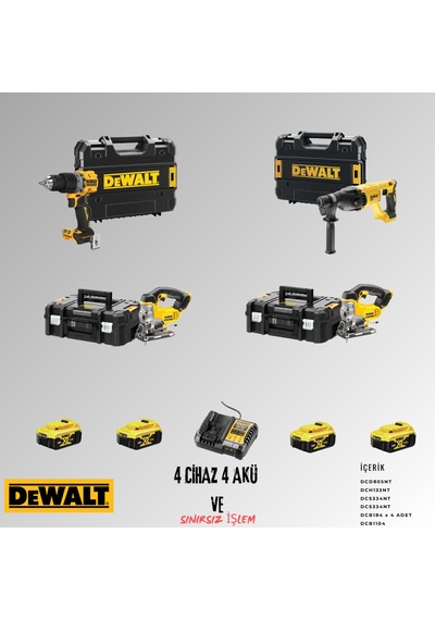 Dewalt DCD805NT + DCH133NT+ DCS334NT + DCS334NT 4 Adet 5 Amper Akü + Şarj Aleti Set