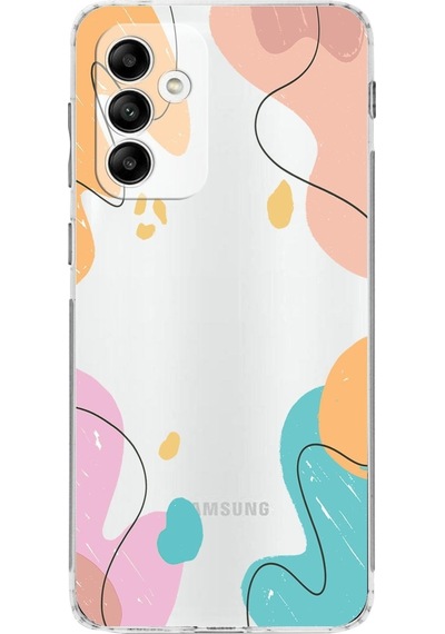 Samsung Galaxy M13 Uyumlu Kamera Korumalı Kapak Karışık Renkler Tasarımlı Şeffaf Kılıf Şeffaf