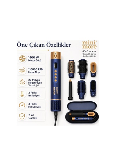 Mini More 6'sı 1 Arada Profesyonel Saç Şekillendirici + Premium Deri Çanta