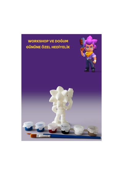 3d Brawl Stars Shelly Figür Boyama Seti - Kendin Boya Hobi Ve Etkinlik Seti - Akrilik Boya + 2 Fırça