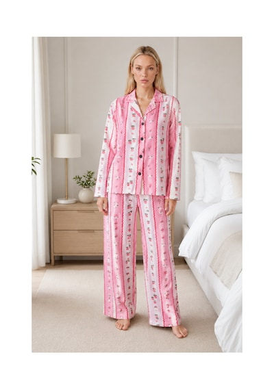 Fit Women Kadın Desenli Relaxed Pembe Pijama Takımı 4658