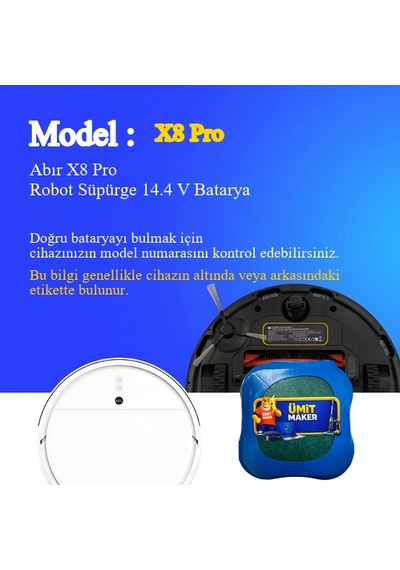 Abır X8 Pro Robot Süpürge 3200 Mah 14.4 V Batarya  Uyumlu Uzun Ömürlü, Yüksek Performans Pil