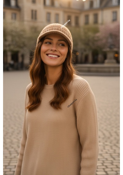 Ritagarcia Premium Soft Örgü Şapka / Bere - Siperli Kışlık Cap Şapka Camel Bej