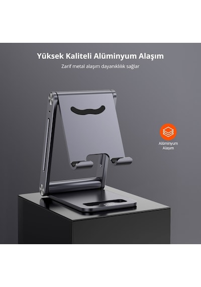 Juo Alüminyum Katlanabilir Metal Masaüstü Telefon Tutucu Standı Uzay Grisi