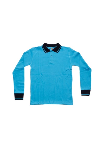 Lacivert Yakalı Turkuaz Uzun Kol Düz Renk Lakos Sweat Polo Yaka Sweatshirt