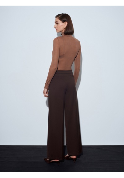 Dilvin 72244 Gold Düğmeli Geniş Paça Pantolon-kahve Kahve