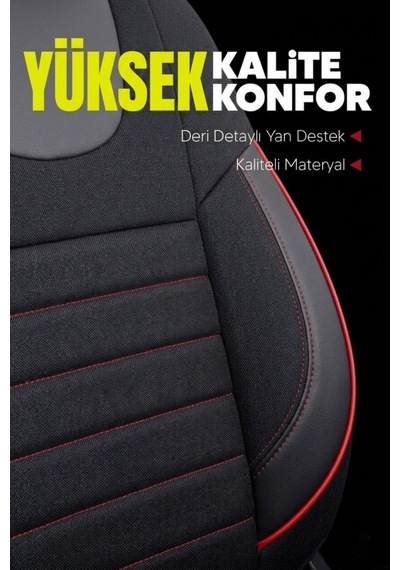 Nemrut Serisi Lakost Kumaş Universal Oto Koltuk Kılıfı Tam Set Siyah-Kırmızı