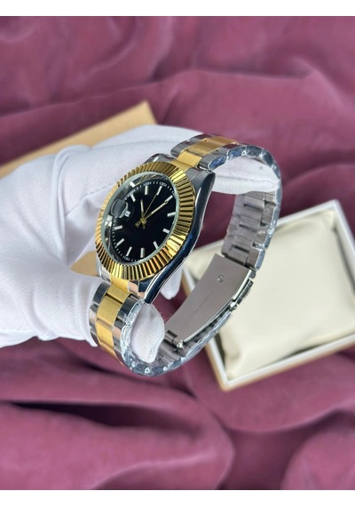 Siyah Kadran Gold Detay Otomatik Erkek Kol Saati Altın - Gümüş