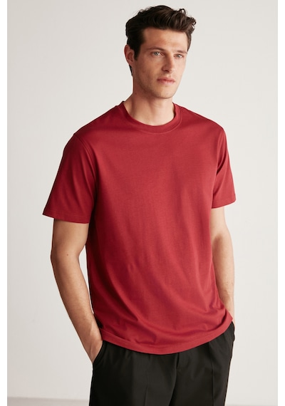 Grimelange Rudy  Erkek %100 Organik Pamuk Nefes Alan Iç Göstermeyen Bisiklet Yaka Basic Bordo T-shirt
