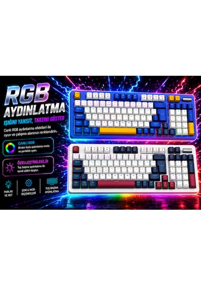 Bronzturq Mk1116 Rgb-abs Red Swıtch 3n1 Usb + 2.4g + Bluetooth Mekanik Klavye