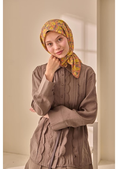Silk Home Soft Eşarp 73091-37 Vizon, Haki, Turuncu, Sarı