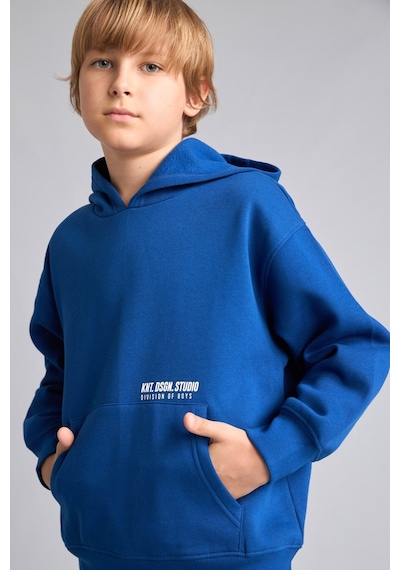 Defacto Regular Fit Kapüşonlu Baskılı Kanguru Cepli Kalın Kumaş Sweatshirt Erkek Çocuk H9682a826wnbe842 Mavi-be842