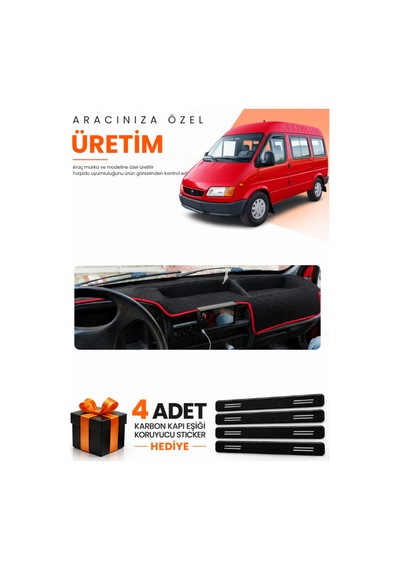 Ford Transit 1 1986-1994 Uyumlu Torpido Koruma Örtüsü Oto Kılıfı - Siyah Kırmızı