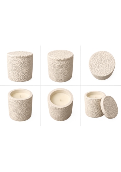 Glaze Mud Dokulu Silindir Kapaklı Dekoratif Mum Beyaz