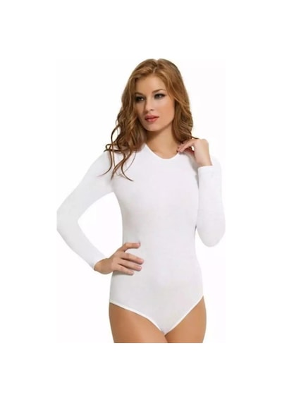 6 Adet Anıt Bayan Likralı Uzun Kollu Çıtçıtlı Body 4058 Beyaz