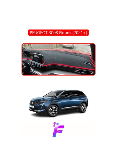 Peugeot 3008 Ekranlı 2021+ Uyumlu Torpido Örtüsü Yansıma Önleyici Koruma Kolay Montaj J15 Kırmızı