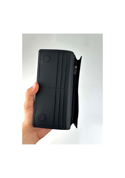 Alphaclub Bag Erkek Hakiki Deri Siyah Telefon Bölmeli Uzun Cüzdan Ve Kartlık Model 2724