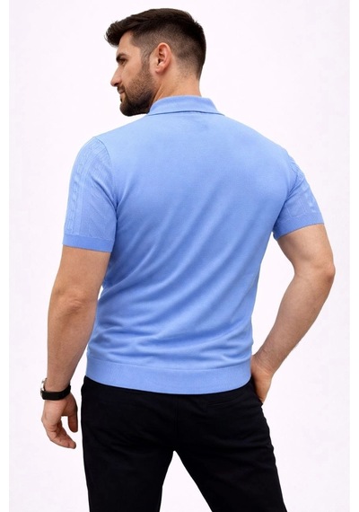 Erkek Yazlık Triko Tişört Kısa Kol Polo Yaka Düğmeli T-shirt - Bebek Misi Bebek Mavisi