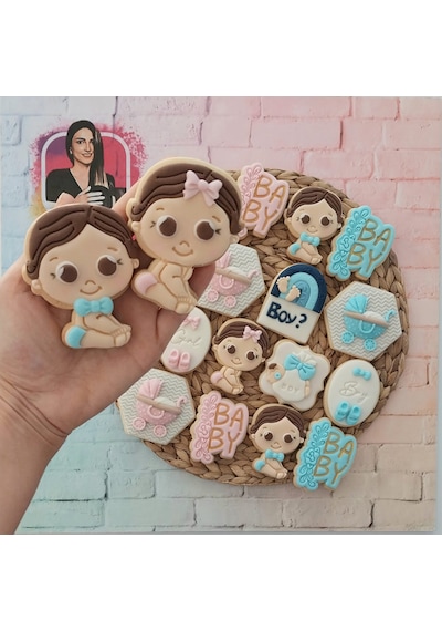 Baby Shower Cinsiyet Partisine Özel Kız Erkek Karışık Butik Kurabiye - 20 Adet