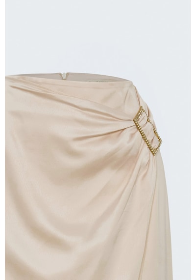 Sateen Toka Detaylı Saten Etek - Bej-138022