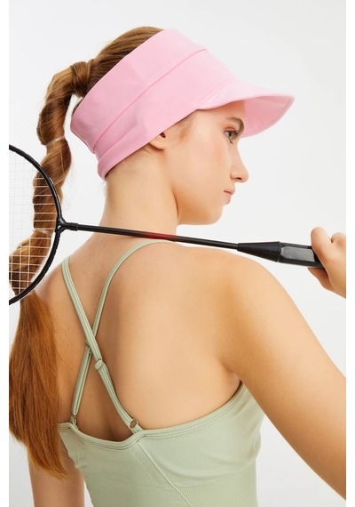 Kadın Uv Korumalı Katlanabilir Üstü Açık Yumuşak Siperli Pamuklu Penye Tenis Vizör Şapka - Tek Ebat / Pembe Pembe
