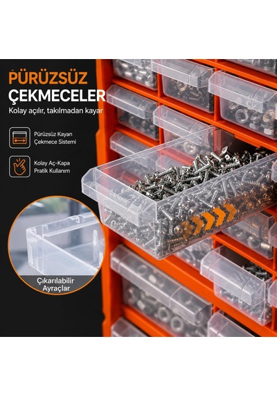 Süper Bag 39'lu Mono Blok Çekmece Seti Büyük Boy Hobby Organizer Seti Vida Dübel Kutusu Takı Kutusu Asr6001
