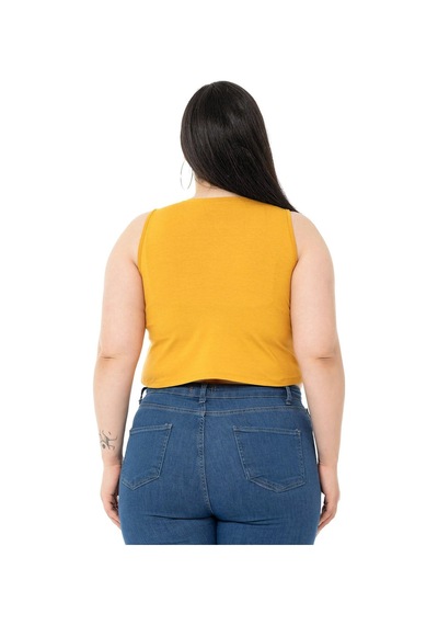 Disentis Büyük Beden Bisiklet Yaka Kolsuz Crop Viskon Hardal Body-hardal Hardal